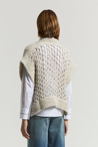 Alpaca maxi-mesh cardigan with sequins