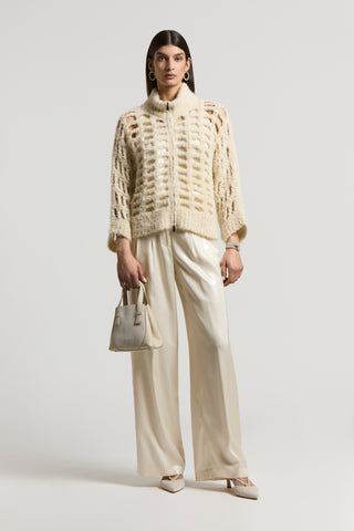 Laminated viscose trousers