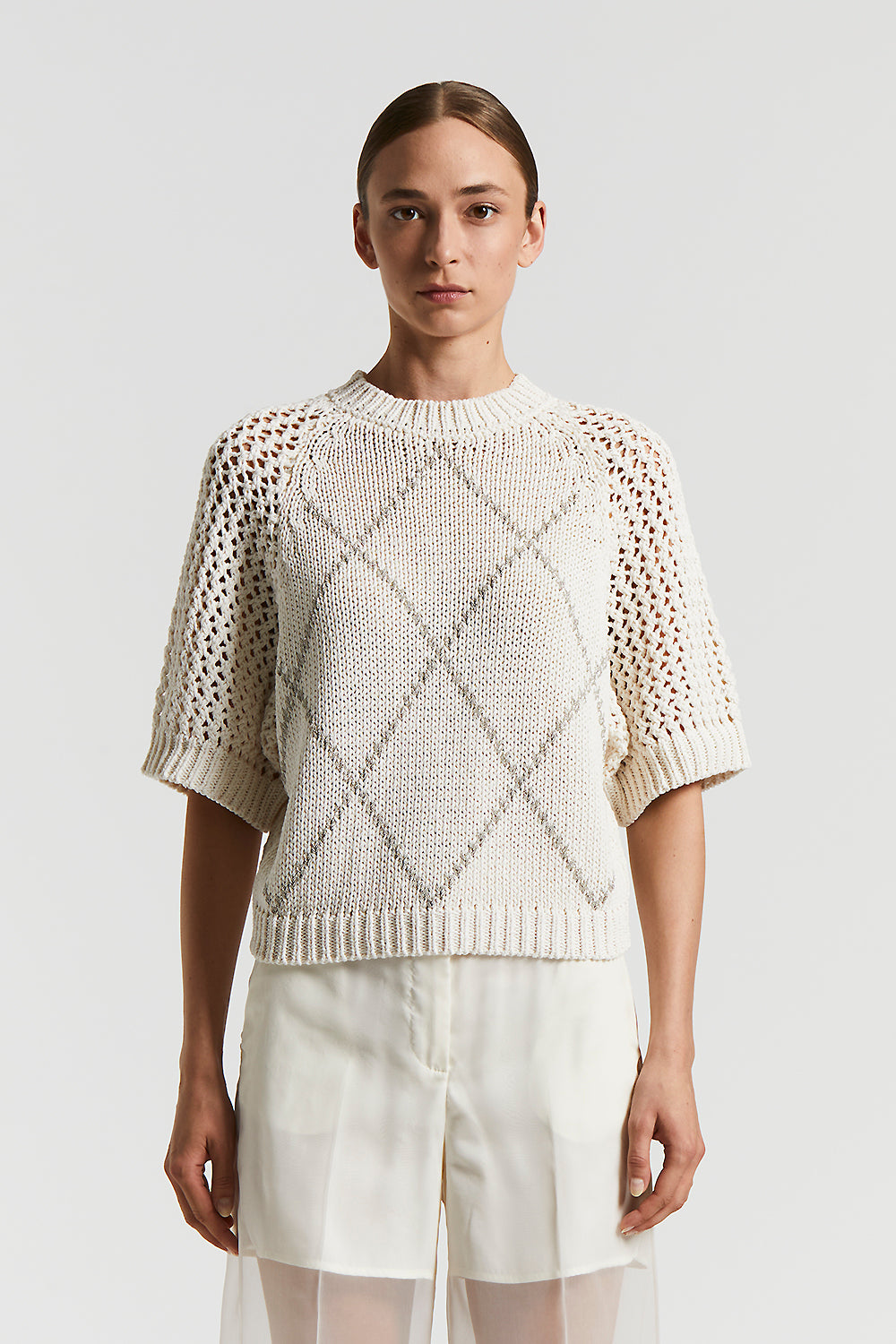 ニット・セーター Pleddy NY V Neck Short Sleeve Knit (2color) knitted wrap-shaped asymmetric v-neck sweater - Light Dusty