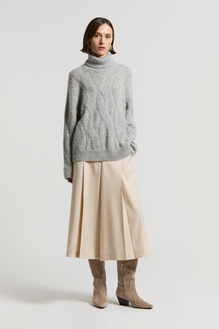 Fluid wool twill trouser skirt
