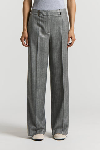 Pinstripe lurex wool flannel trousers