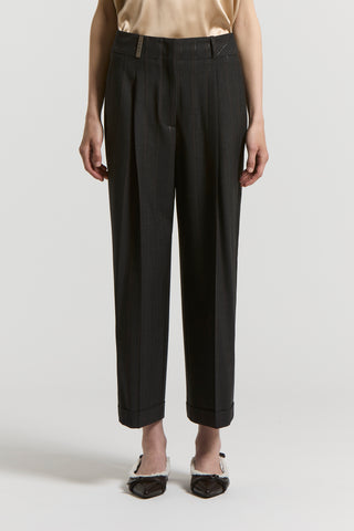 Lurex and stretch wool trousers