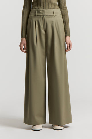 Fluid wool twill palazzo trousers