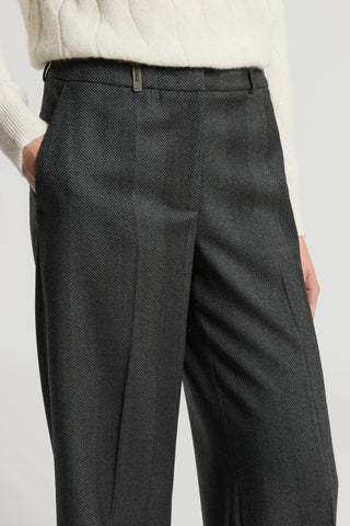 Carded wool trousers with maxi-herringbone design