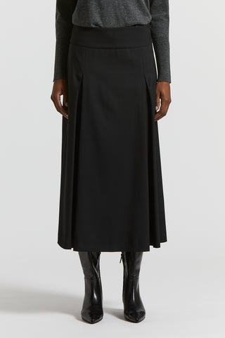 Fluid wool twill midi skirt
