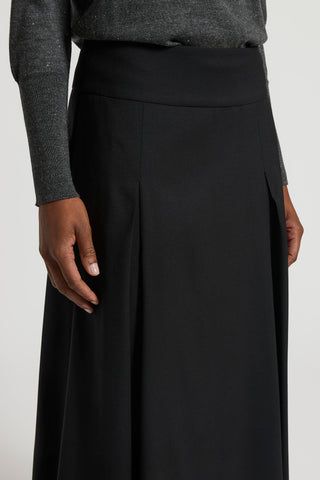 Fluid wool twill midi skirt