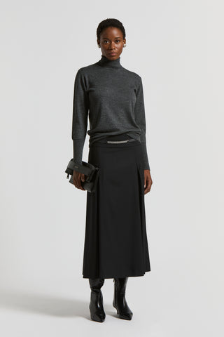 Fluid wool twill midi skirt