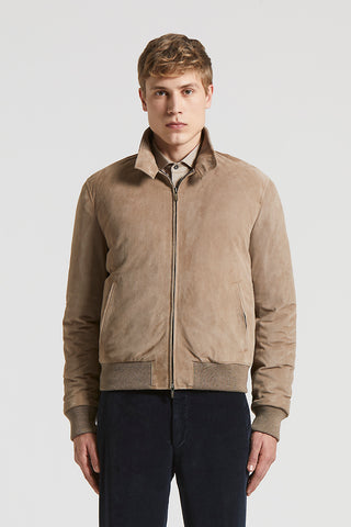 Padded suede bomber jacket
