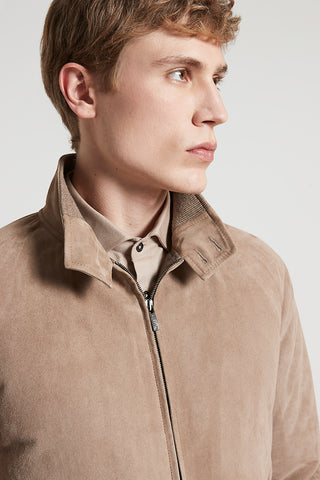 Padded suede bomber jacket