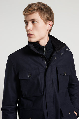 Pure wool technical flannel field jacket