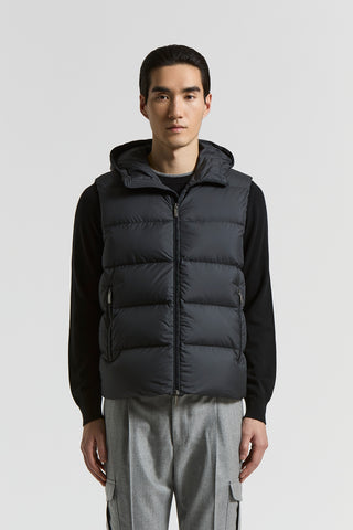 Hooded down-padded vest