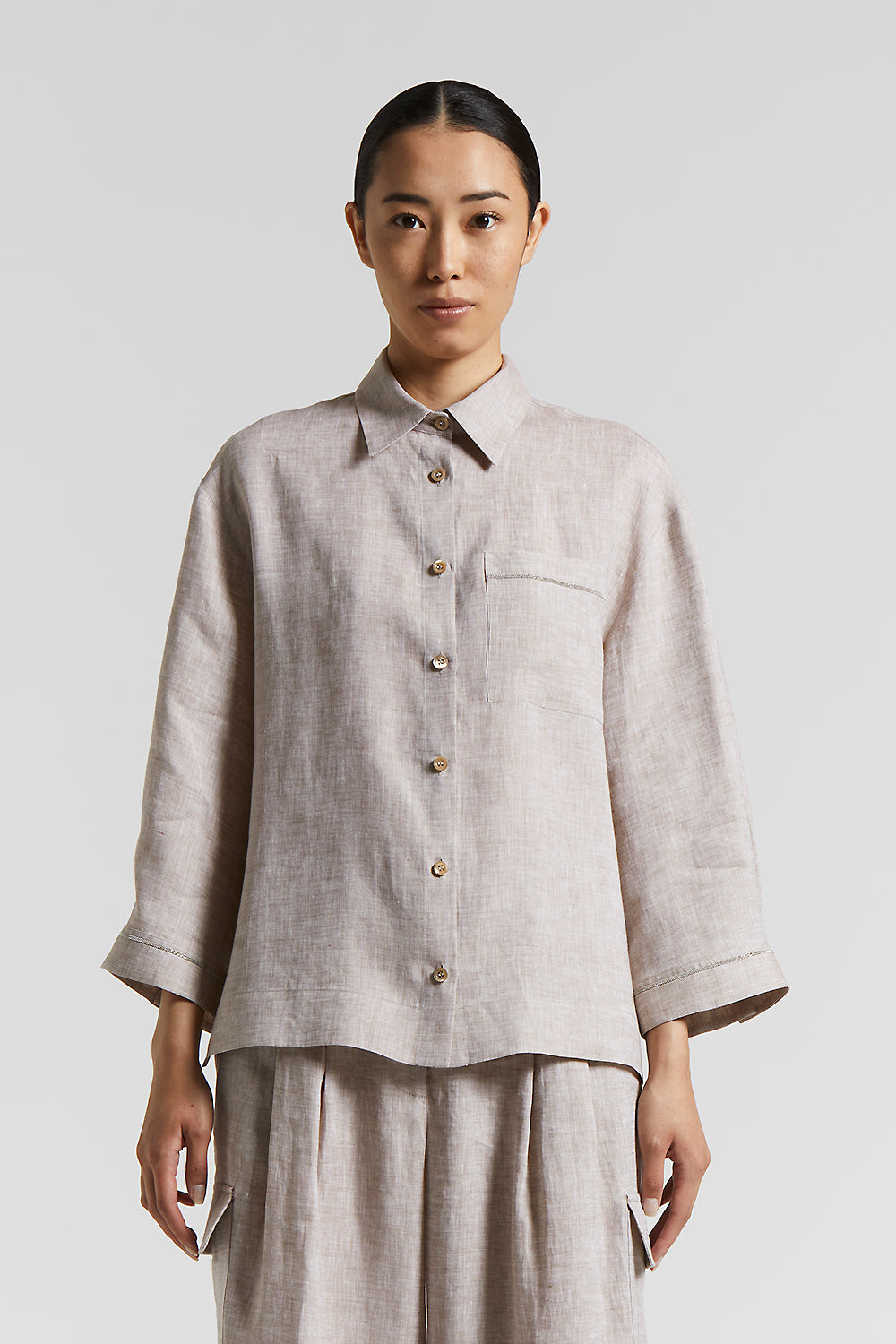 Tシャツ・カットソー PESERICO SS25 Pure linen striped canvas shirt (S06115 985) Striped pure linen shirt | Peserico US