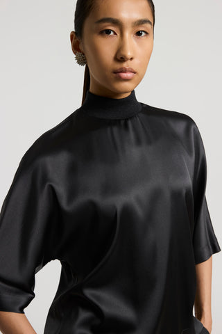 Stretch silk satin T-shirt