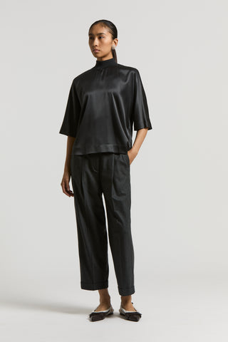 Stretch silk satin T-shirt
