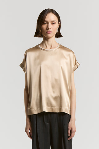Stretch silk satin T-shirt