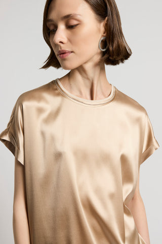 Stretch silk satin T-shirt