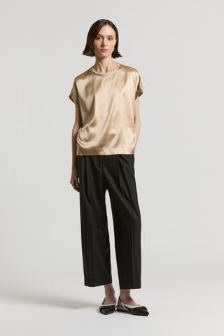 Stretch silk satin T-shirt