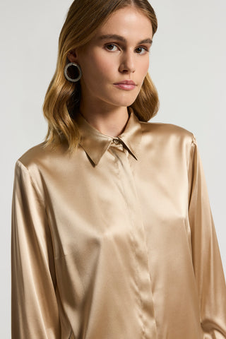 Glossy stretch silk satin shirt