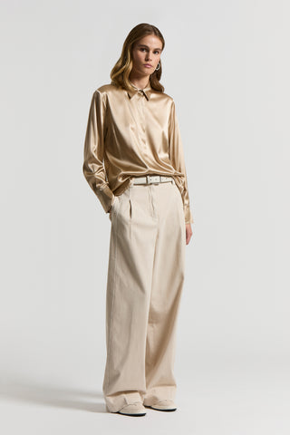 Glossy stretch silk satin shirt