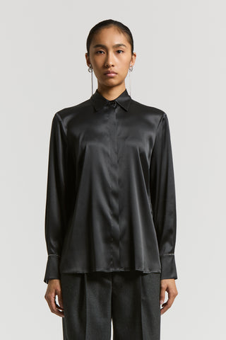 Glossy stretch silk satin shirt