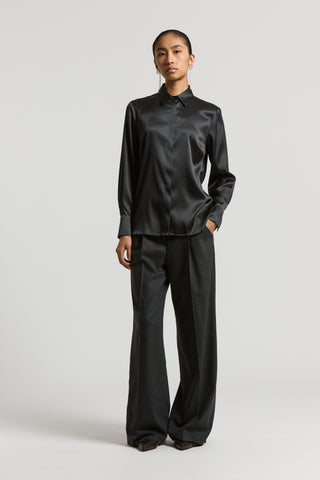 Glossy stretch silk satin shirt