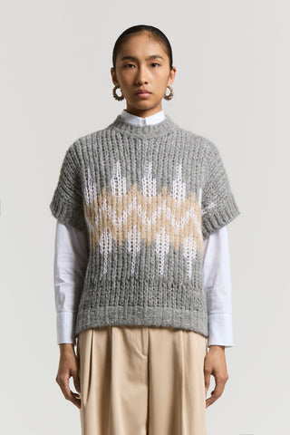 Sleeveless alpaca-blend sweater with Norwegian design