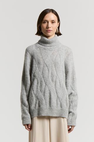 Alpaca cable-knit sweater with sequins