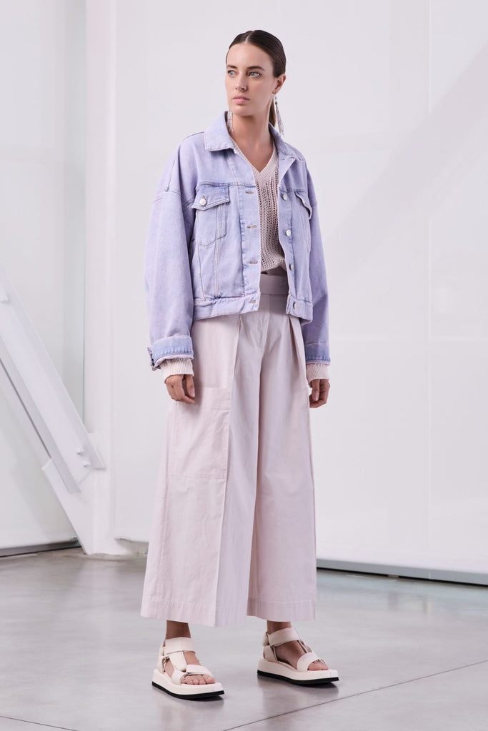 Oversize trucker jacket in overdyed bleach washed denim  