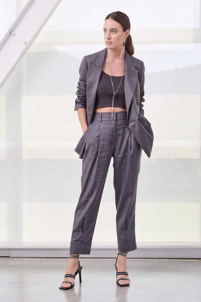 Elegant double-breasted blazer in slubbed wool-linen blend  