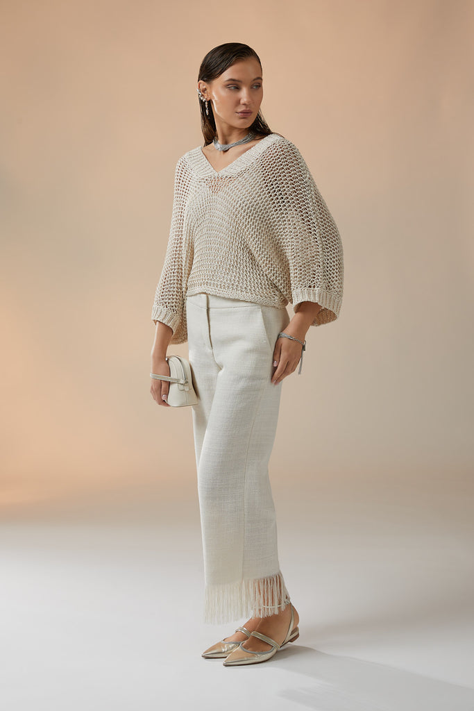 Pure cotton and micro sequins honeycomb mesh sweater  