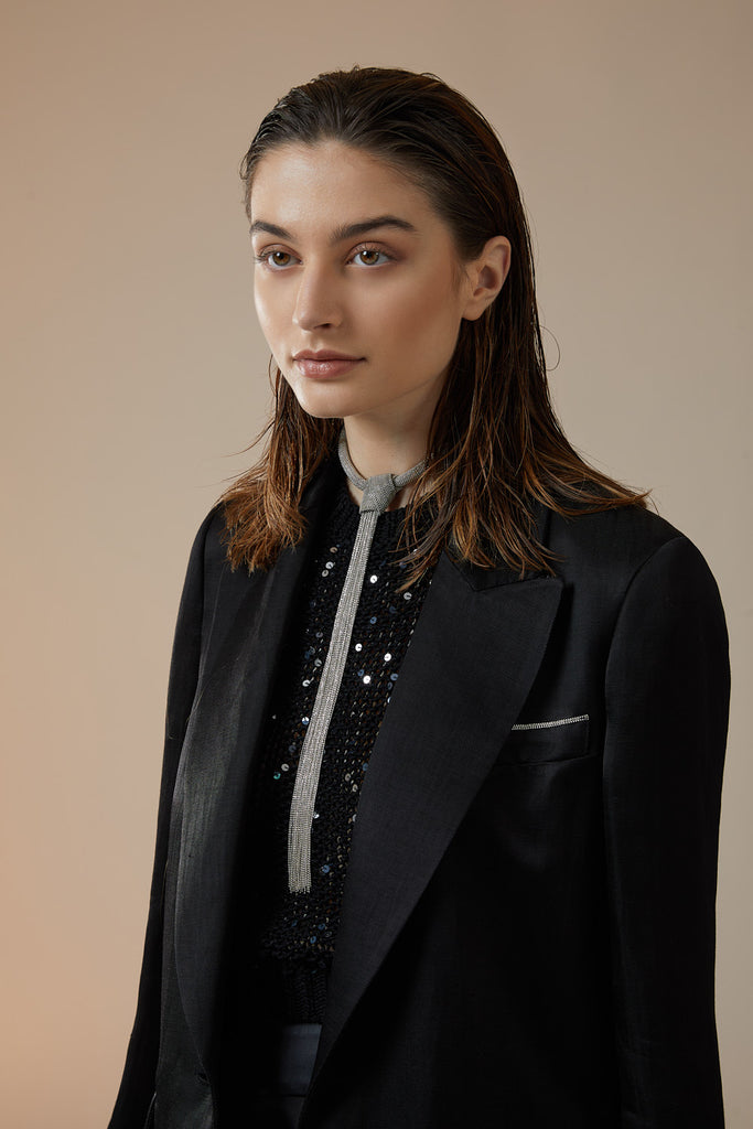 Viscose and bamboo single-breasted blazer  