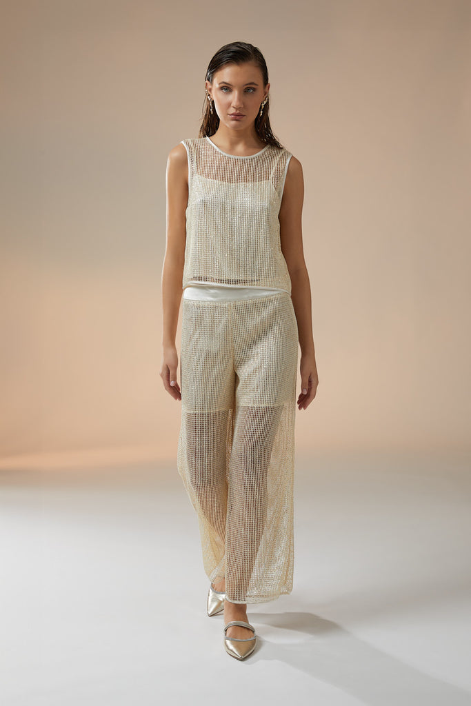 Viscose and sequins mesh trousers  