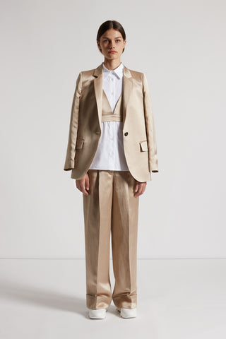 Single-breasted viscose and linen satin blazer