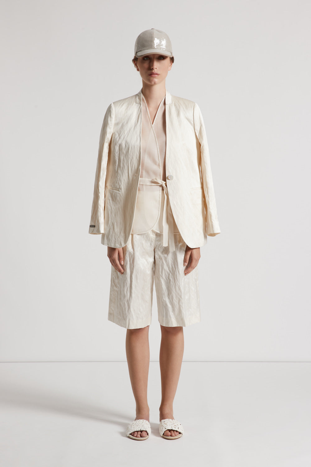 Crushed viscose cotton satin Bermuda shorts | Peserico