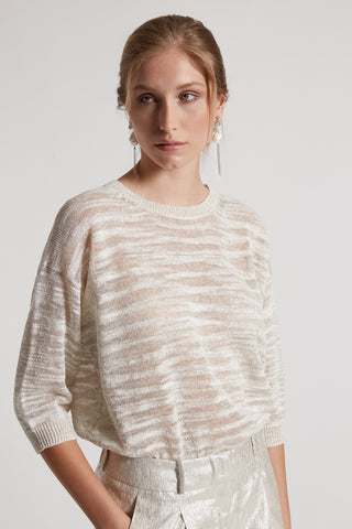 Slub cotton-linen tricot sweater with Lurex