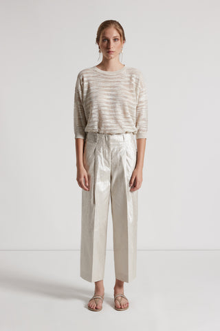 Metallic effect linen trousers