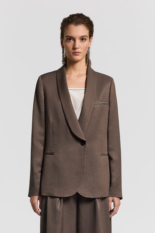 Fluid viscose and linen twill single-breasted blazer