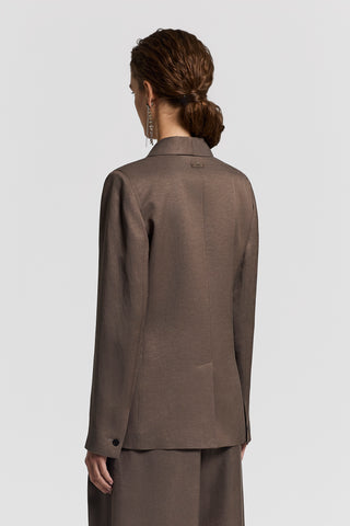 Fluid viscose and linen twill single-breasted blazer