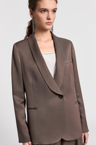 Fluid viscose and linen twill single-breasted blazer