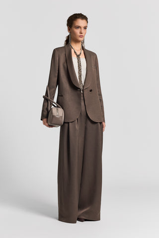 Fluid viscose and linen twill single-breasted blazer