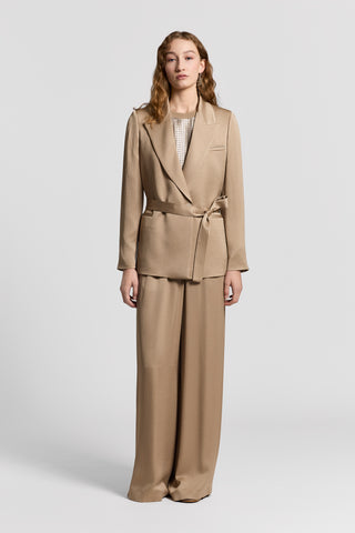 Hammered viscose satin blazer with belt