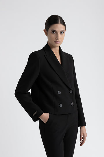 Viscose and cotton double-breasted crop blazer  