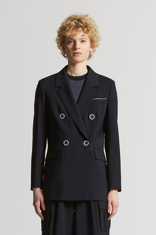 Two-way stretch wool canvas blazer