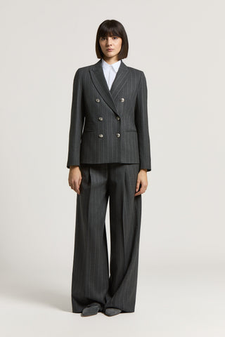 Blazer croisé à fines rayures en laine
