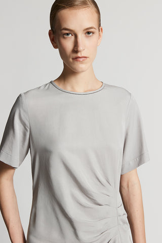 Fluid peach-finish twill dress