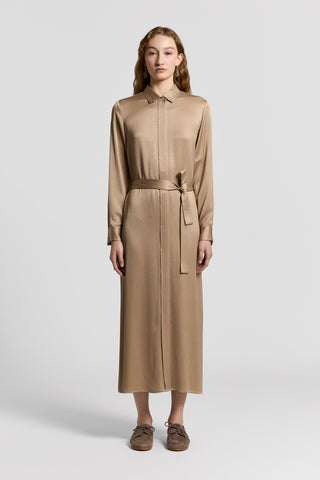 Hammered fluid satin shirt dress