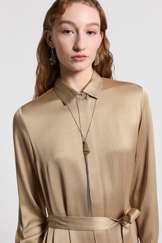 Hammered fluid satin shirt dress