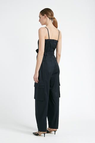 Cargo jumpsuit with twisted cotton shoulder straps  