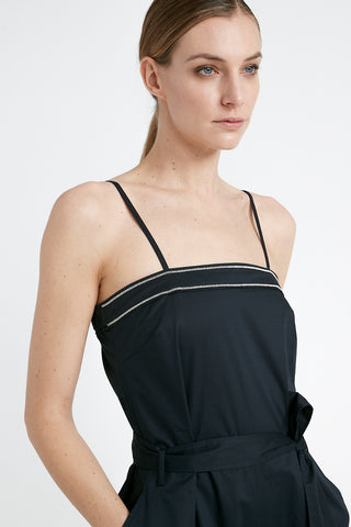 Cargo jumpsuit with twisted cotton shoulder straps  