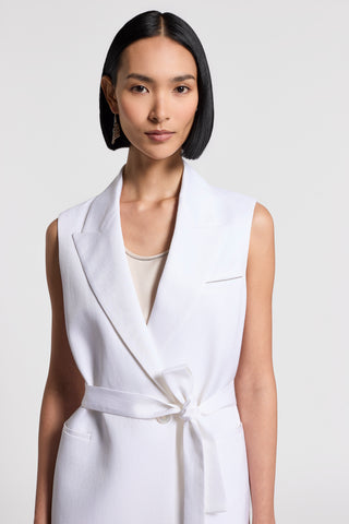 Linen viscose twill blazer with belt